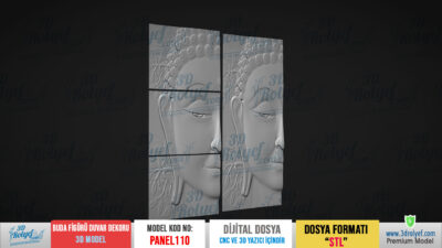 Panel110 - Buda Figürlü Duvar Dekoru Cnc Oyma için 3D Model - Görsel 3